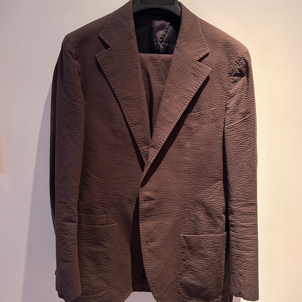 Spier and Mackay brown cotton seersucker suit